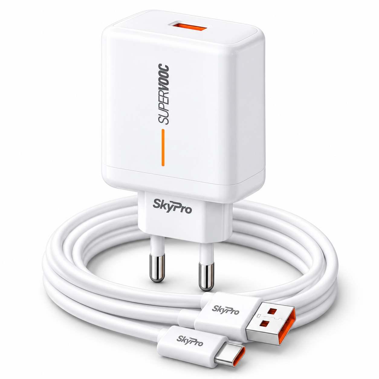 skypro-sk10-65w-kit SkyPro SK-10 SuperVOOC 65W Charger with 1m USB-A to Type-C Cable - White - Image 1